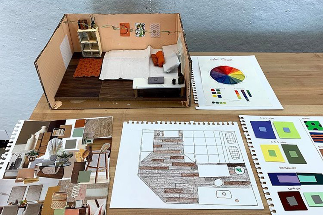 Collage of room surrounded by papers